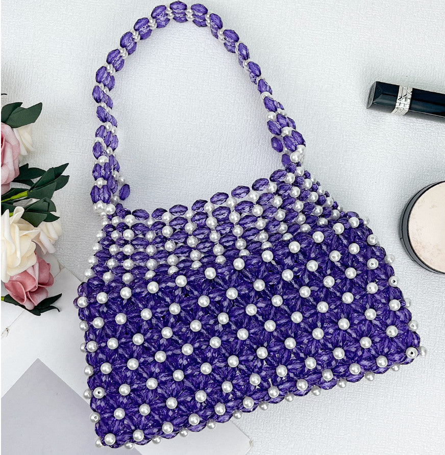 Handwoven Colorful Beaded Evening Bag for Women | Iridescent Bead Top-handle Clutch Handbag