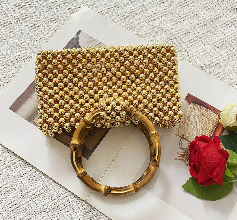 Rhinestone Clutch Purses for Women Evening Bag Pearl Handbag Handle Purse with Bamboo Chain for Party Wedding Prom