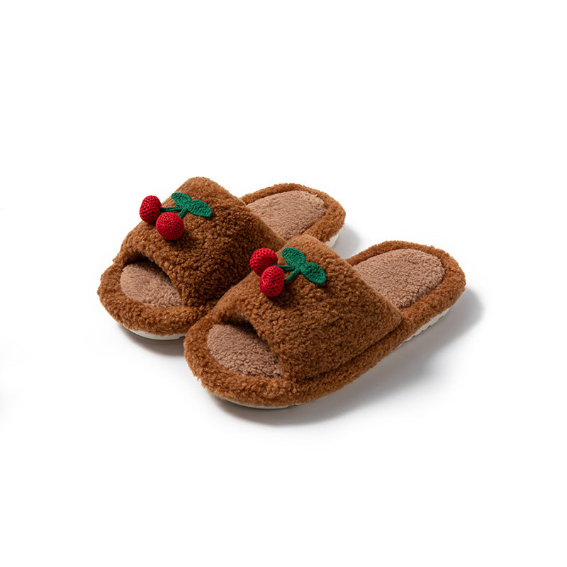 Wholesale fluffy cherry plush slippers for women