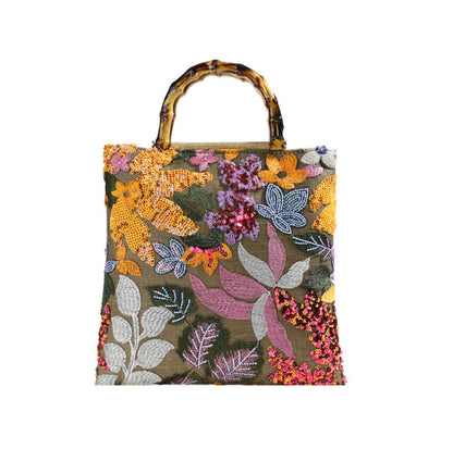 Handmade linen embroidery handbag