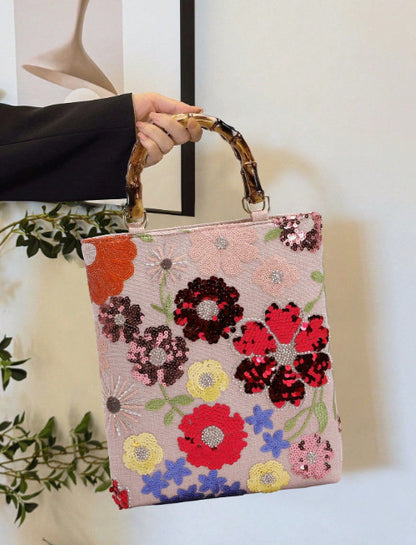 Handmade linen embroidery handbag