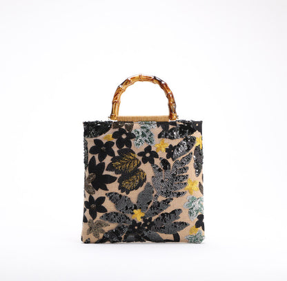 Handmade linen embroidery handbag