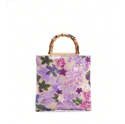 Handmade linen embroidery handbag