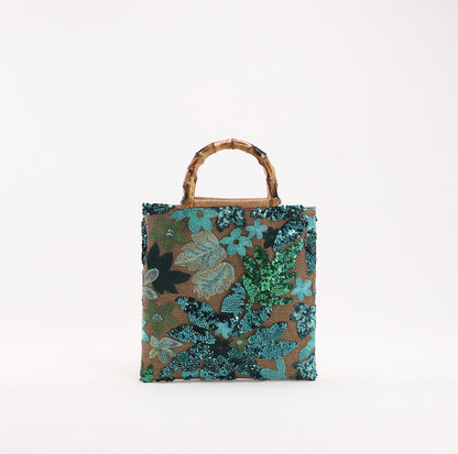 Handmade linen embroidery handbag