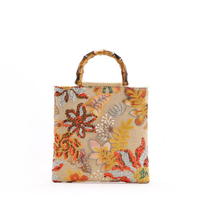 Handmade linen embroidery handbag