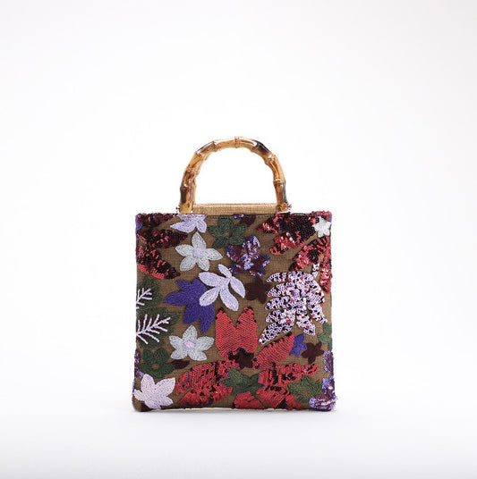 Handmade linen embroidery handbag