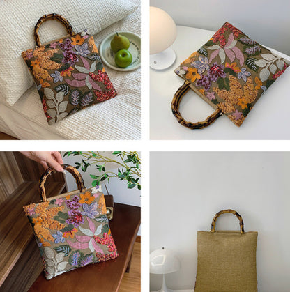 Handmade linen embroidery handbag