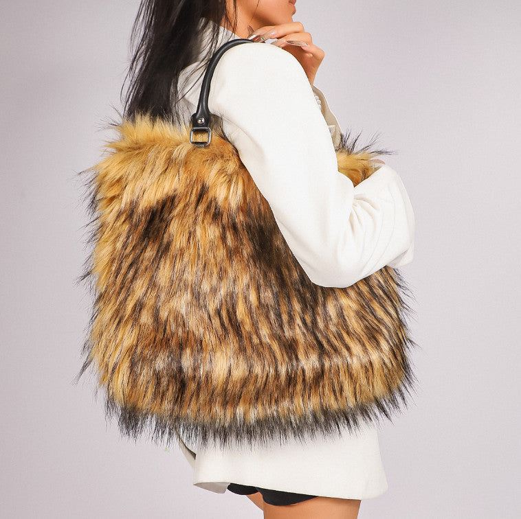 Faux Fur Plush Tote Bag - Luxury Niche Minimalist  Versatile Handheld  Shoulder Bag