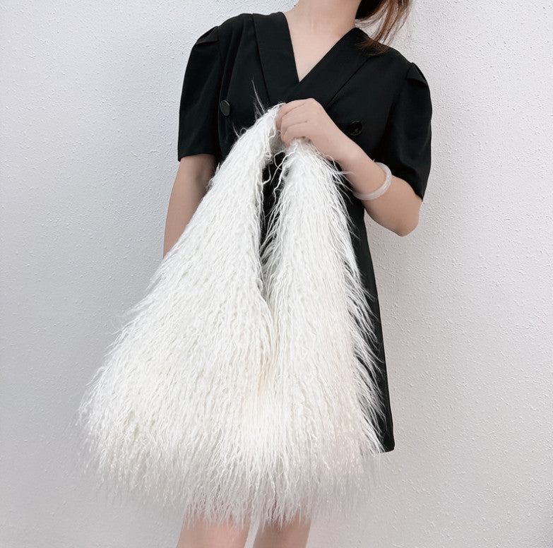 Large-Capacity Faux Fur Tote Bag Handheld Plush Bag