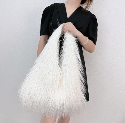 Large-Capacity Faux Fur Tote Bag Handheld Plush Bag
