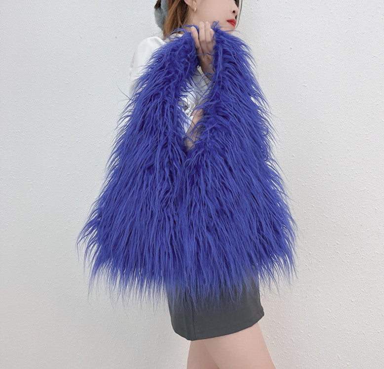 Large-Capacity Faux Fur Tote Bag Handheld Plush Bag