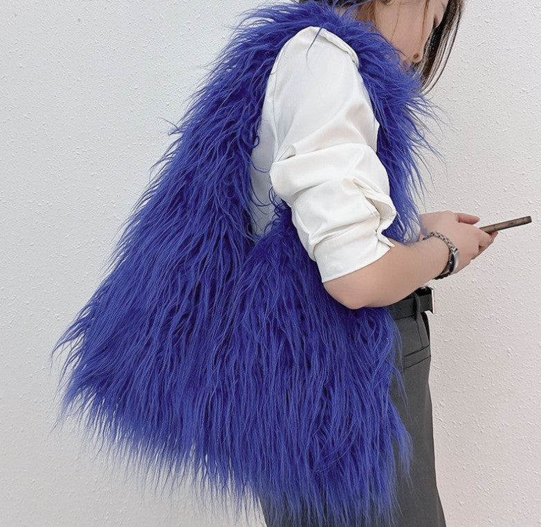 Large-Capacity Faux Fur Tote Bag Handheld Plush Bag