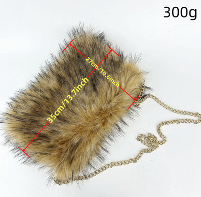 Vintage-inspired Puffy Fur Clutch with Large Capacity