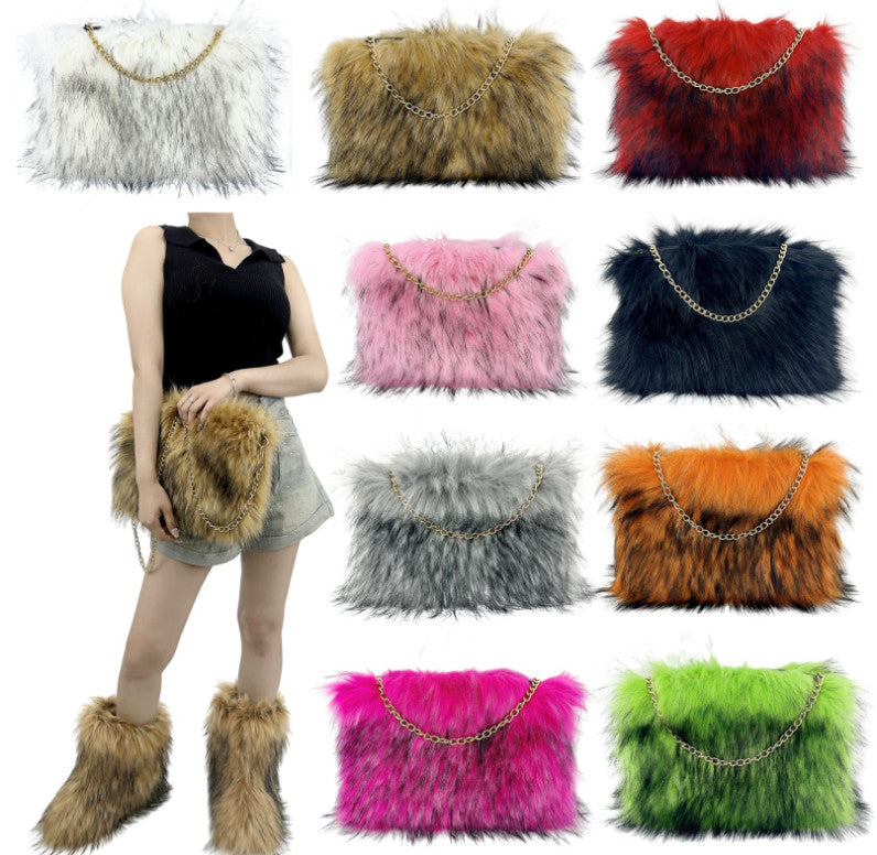 Vintage-inspired Puffy Fur Clutch with Large Capacity