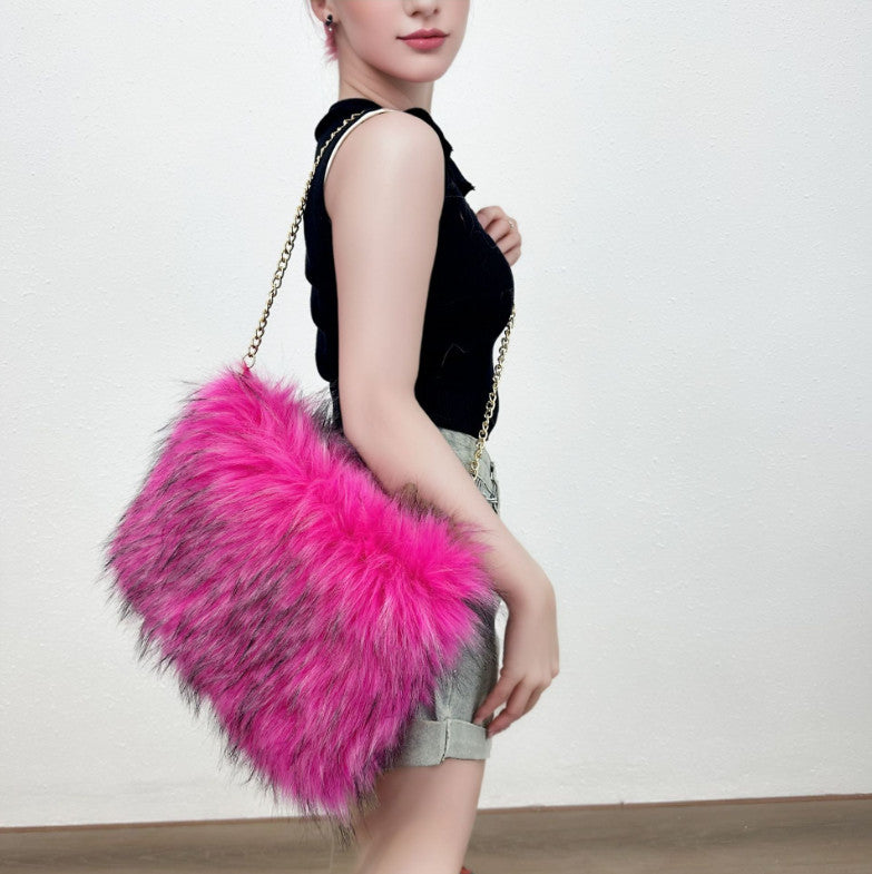 Vintage-inspired Puffy Fur Clutch with Large Capacity