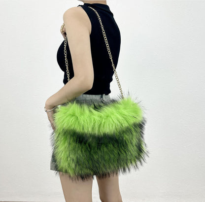 Vintage-inspired Puffy Fur Clutch with Large Capacity