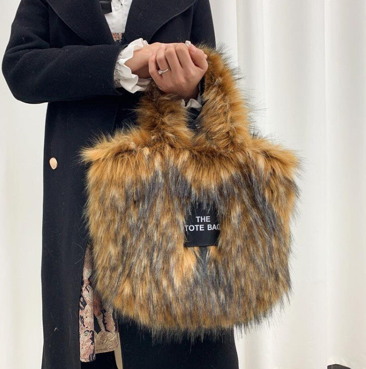 Retro Faux Raccoon Fur Plush Crossbody Tote Bag - Large Capacity & Unique Design