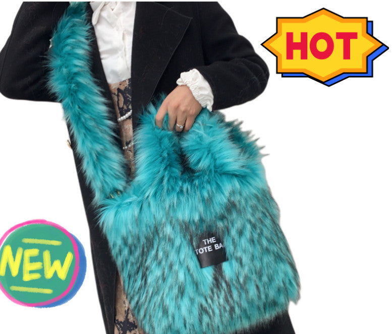 Retro Faux Raccoon Fur Plush Crossbody Tote Bag - Large Capacity & Unique Design