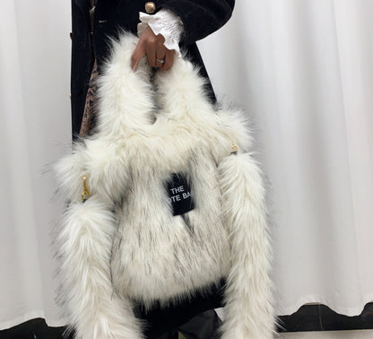 Retro Faux Raccoon Fur Plush Crossbody Tote Bag - Large Capacity & Unique Design