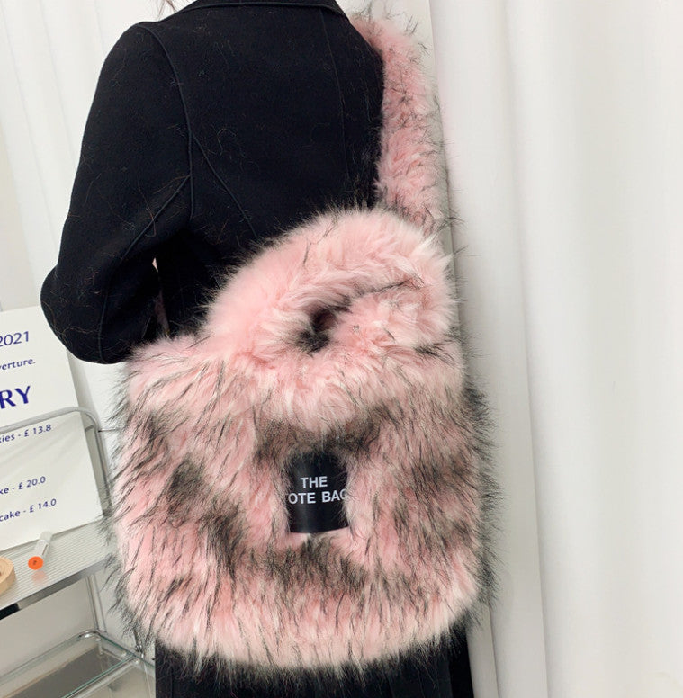 Retro Faux Raccoon Fur Plush Crossbody Tote Bag - Large Capacity & Unique Design