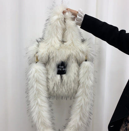 Retro Faux Raccoon Fur Plush Crossbody Tote Bag - Large Capacity & Unique Design
