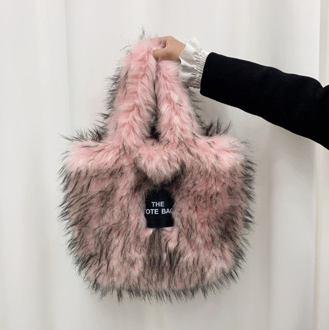 Retro Faux Raccoon Fur Plush Crossbody Tote Bag - Large Capacity & Unique Design