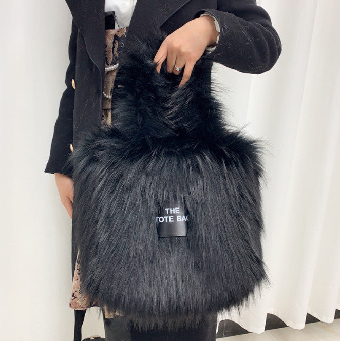 Retro Faux Raccoon Fur Plush Crossbody Tote Bag - Large Capacity & Unique Design