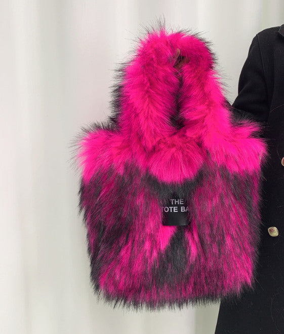 Retro Faux Raccoon Fur Plush Crossbody Tote Bag - Large Capacity & Unique Design