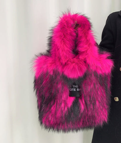 Retro Faux Raccoon Fur Plush Crossbody Tote Bag - Large Capacity & Unique Design