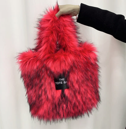 Retro Faux Raccoon Fur Plush Crossbody Tote Bag - Large Capacity & Unique Design