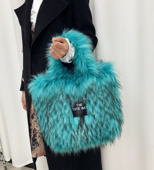 Retro Faux Raccoon Fur Plush Crossbody Tote Bag - Large Capacity & Unique Design