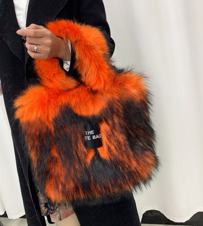 Retro Faux Raccoon Fur Plush Crossbody Tote Bag - Large Capacity & Unique Design