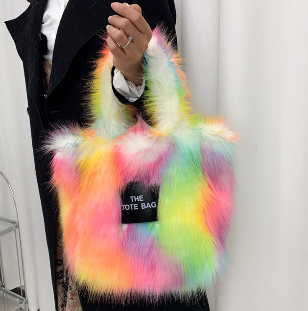 Retro Faux Raccoon Fur Plush Crossbody Tote Bag - Large Capacity & Unique Design