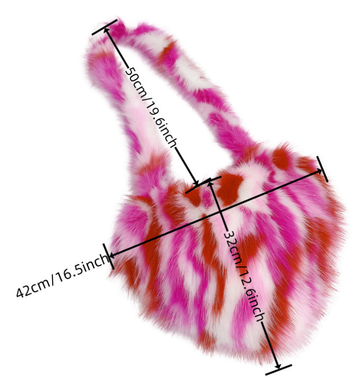 Women's Faux Fox Fur Shoulder Bag - Stylish Heart-shaped Plush Bag with Premium Vibe