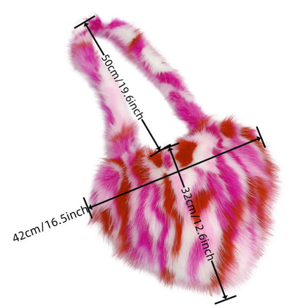 Women's Faux Fox Fur Shoulder Bag - Stylish Heart-shaped Plush Bag with Premium Vibe