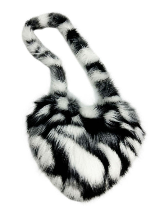 Women's Faux Fox Fur Shoulder Bag - Stylish Heart-shaped Plush Bag with Premium Vibe