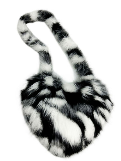 Women's Faux Fox Fur Shoulder Bag - Stylish Heart-shaped Plush Bag with Premium Vibe