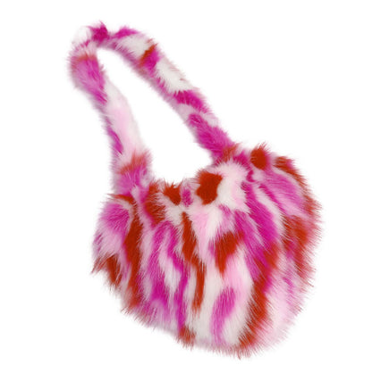 Women's Faux Fox Fur Shoulder Bag - Stylish Heart-shaped Plush Bag with Premium Vibe