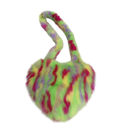Women's Faux Fox Fur Shoulder Bag - Stylish Heart-shaped Plush Bag with Premium Vibe