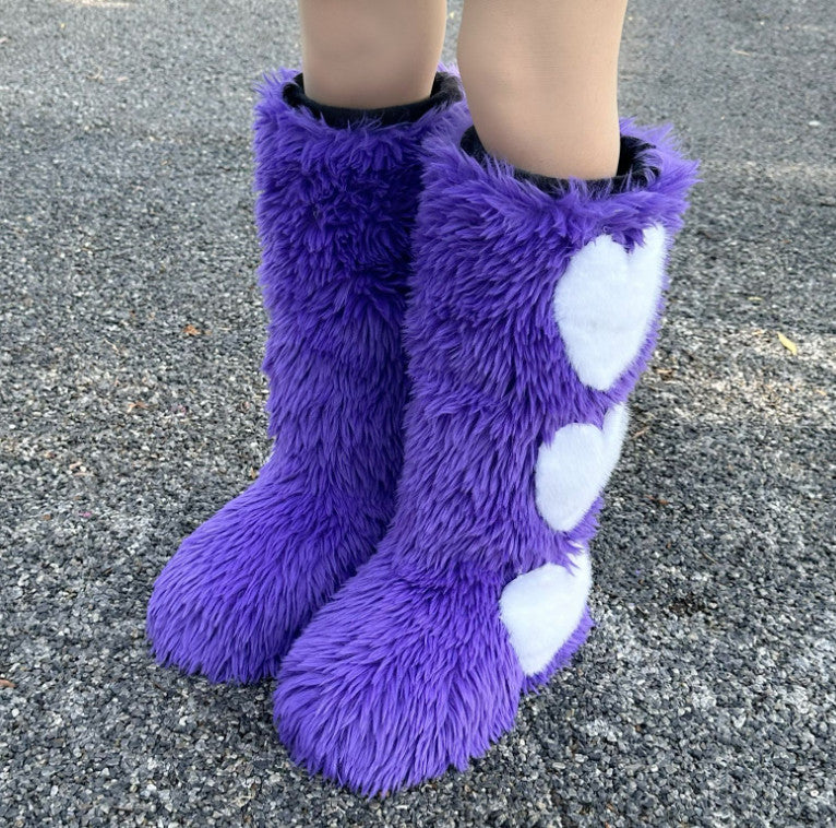 Women's Flat Knee-High Fleece-Lined Waterproof Warm Heart-Shaped Snow Boots