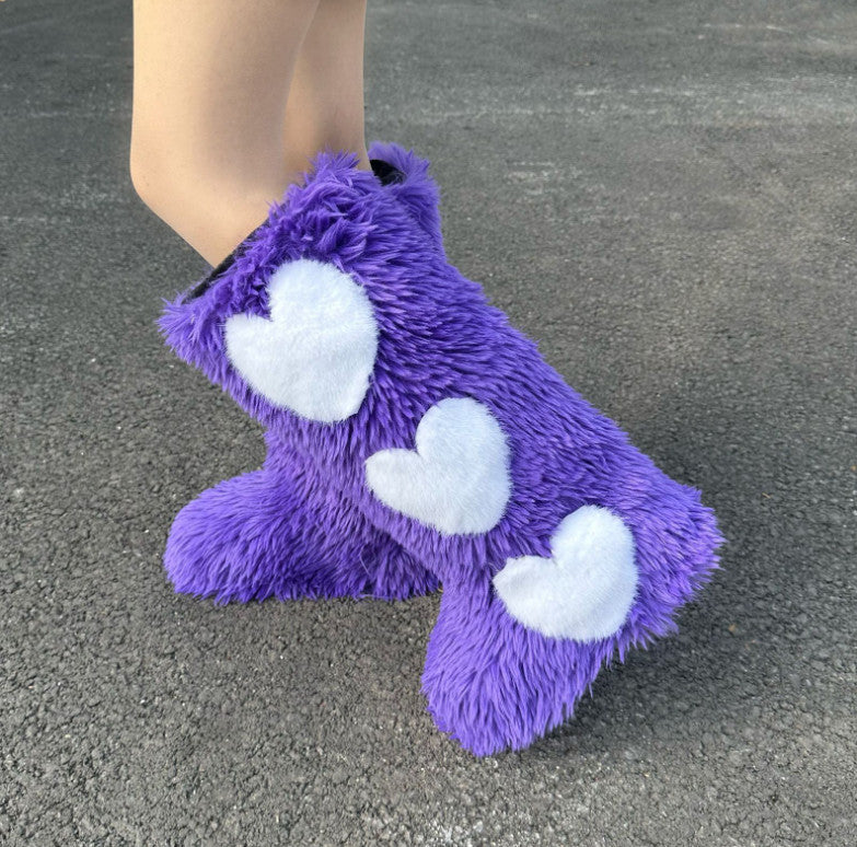 Women's Flat Knee-High Fleece-Lined Waterproof Warm Heart-Shaped Snow Boots