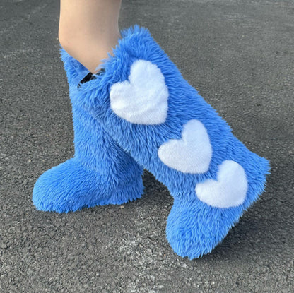 Women's Flat Knee-High Fleece-Lined Waterproof Warm Heart-Shaped Snow Boots