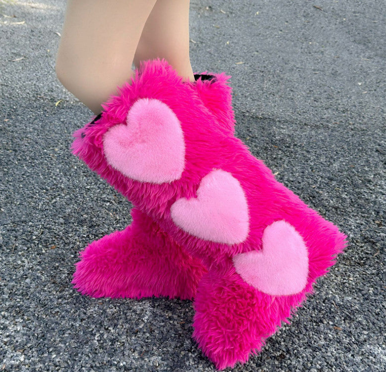 Women's Flat Knee-High Fleece-Lined Waterproof Warm Heart-Shaped Snow Boots