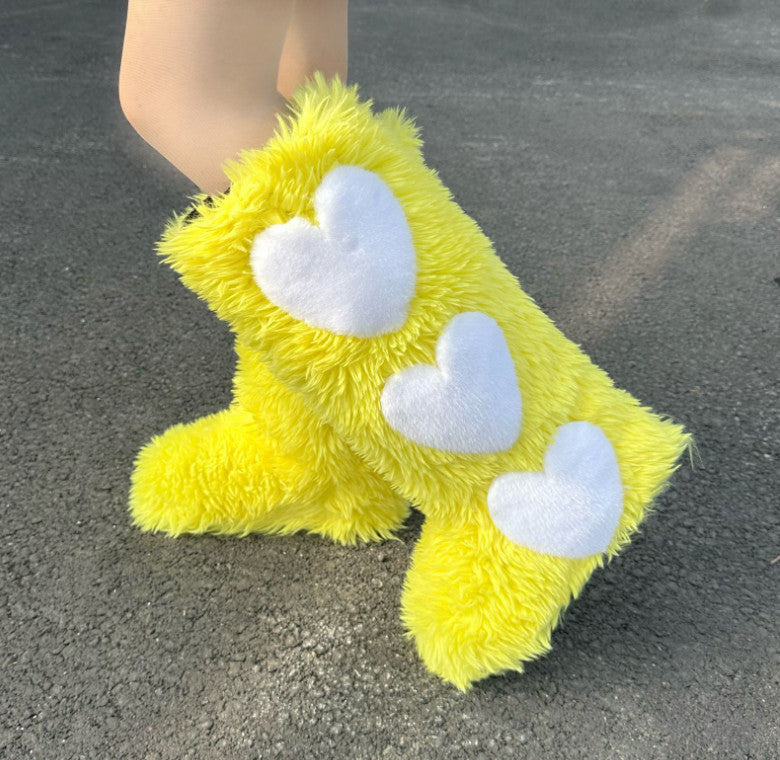 Women's Flat Knee-High Fleece-Lined Waterproof Warm Heart-Shaped Snow Boots