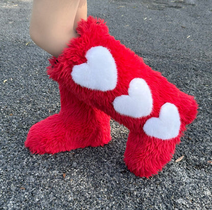 Women's Flat Knee-High Fleece-Lined Waterproof Warm Heart-Shaped Snow Boots