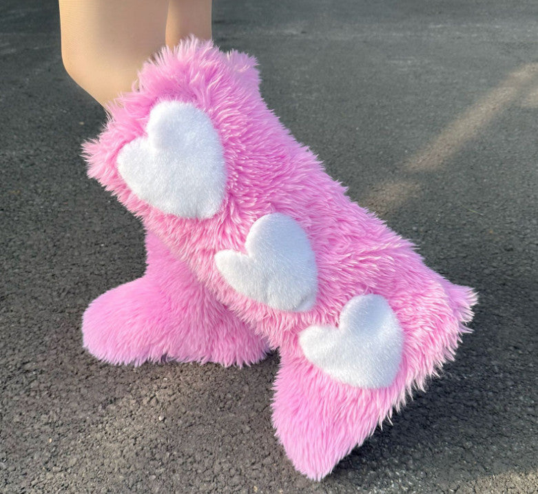 Women's Flat Knee-High Fleece-Lined Waterproof Warm Heart-Shaped Snow Boots