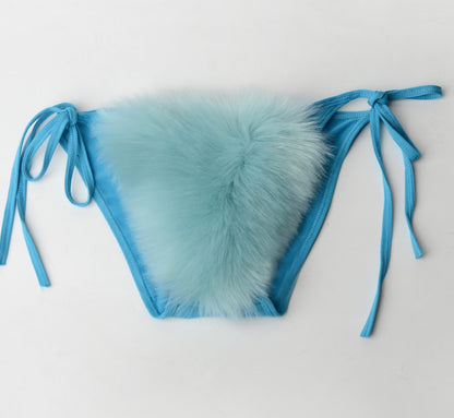 Women's Faux Fur Sporty Bikini Set - Solid Color Plush Fluffy Swimwear