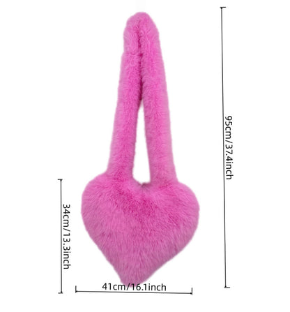 Women's 2Pcs Winter Set - Heart-Shaped Tote Bag with Over-the-Knee Faux Fur Snow Boots