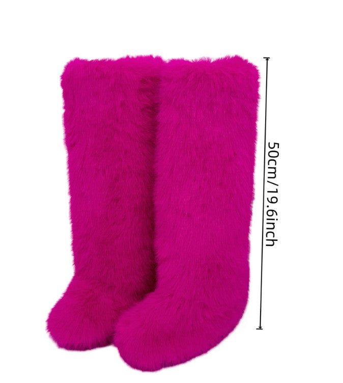 Women's 2Pcs Winter Set - Heart-Shaped Tote Bag with Over-the-Knee Faux Fur Snow Boots