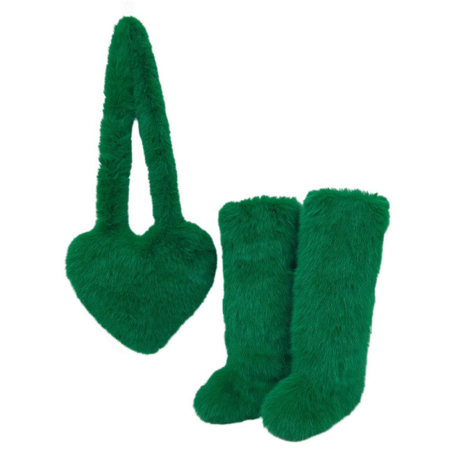 Women's 2Pcs Winter Set - Heart-Shaped Tote Bag with Over-the-Knee Faux Fur Snow Boots